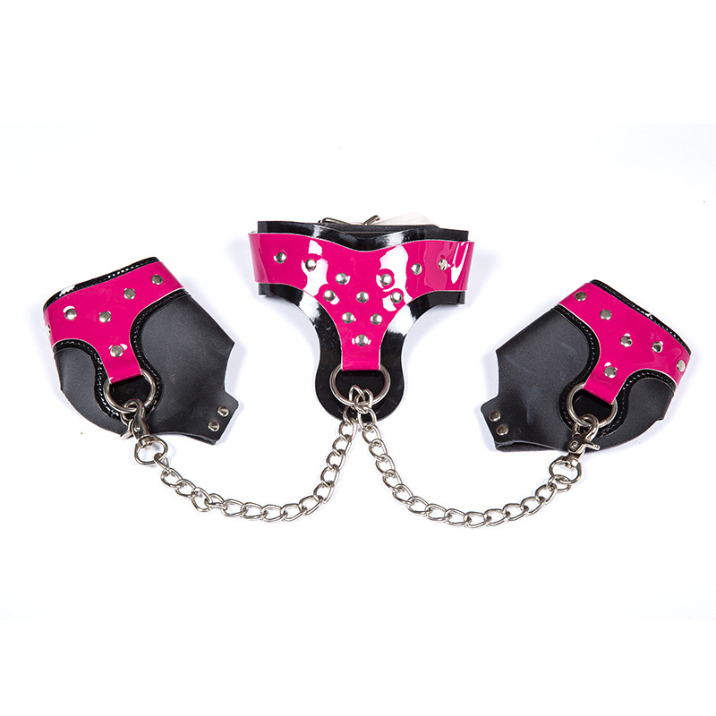 Sex Toys SM Set Femdom Bondage Bracelet Collar Combo Couple Flirting Sex Bondage Slave Handcuffs (Black Rose Red Collar Bracelet Set)