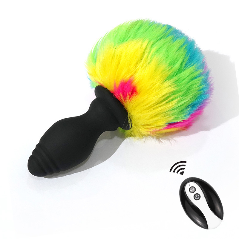 Colorful silicone dazzling vibrating hairball remote control vibrating tail anal plug