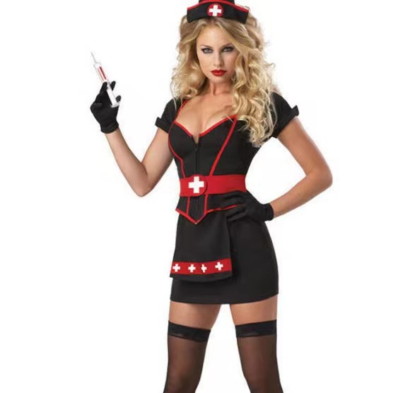 Erotic lingerie uniform seduction sexy black nurse, game suit uniform