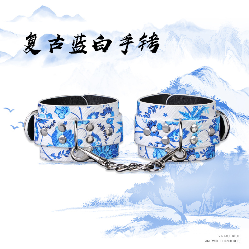 Blue and white porcelain binding leather handcuffs